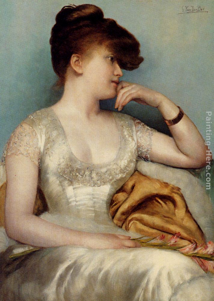 Portrait Of A Seated Lady Holding A Flower painting - Georges van den Bos Portrait Of A Seated Lady Holding A Flower art painting